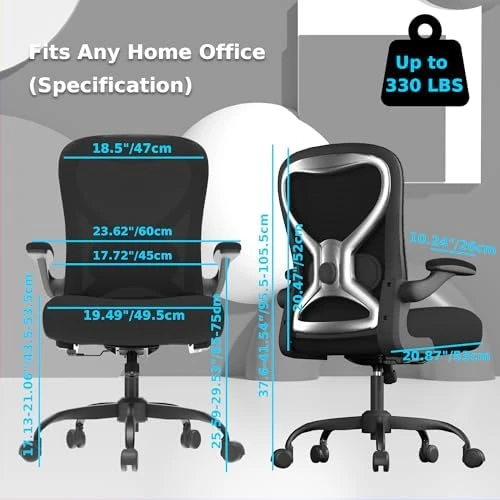 Office Desk Chair with Ergonomic Lumbar Support, Extra-Thick Seat Cushion, Flip-up Arms, Breathable Mesh Back — Smart Chairs, CASASIO