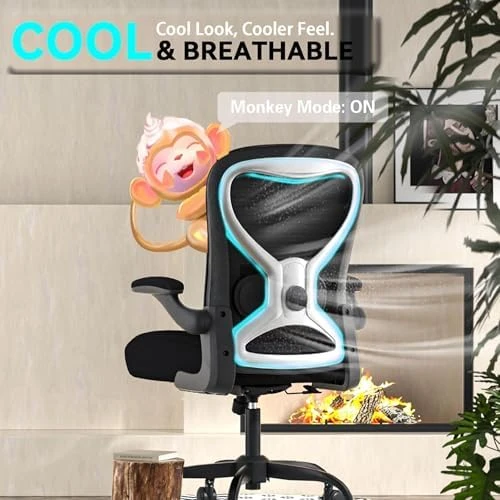 Office Desk Chair with Ergonomic Lumbar Support, Extra-Thick Seat Cushion, Flip-up Arms, Breathable Mesh Back — Smart Chairs, CASASIO