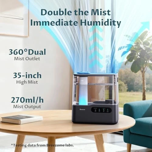 5L Large Room Humidifier with Essential Oil Tray and Mood Light — Humidifier, BREEZOME