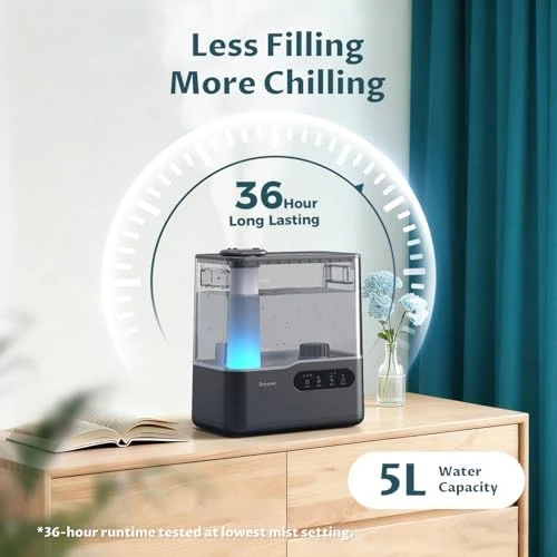 5L Large Room Humidifier with Essential Oil Tray and Mood Light — Humidifier, BREEZOME
