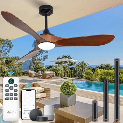 Outdoor Ceiling Fan with Light and Remote via WiFi Alexa — Smart Fan, Homlit
