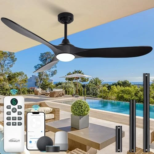 Outdoor Ceiling Fan with Light and Remote via WiFi Alexa — Smart Fan, Homlit