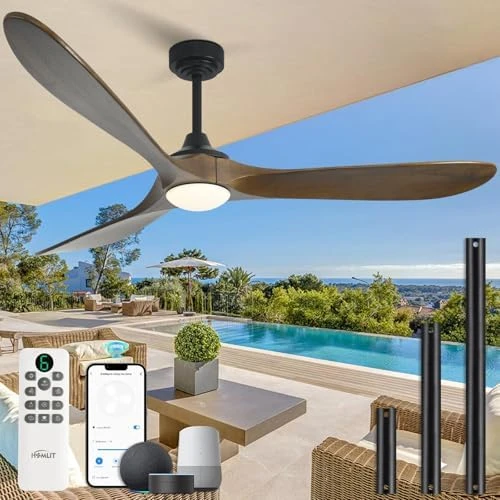 Outdoor Ceiling Fan with Light and Remote via WiFi Alexa — Smart Fan, Homlit