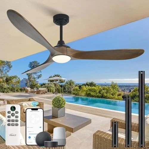 Outdoor Ceiling Fan with Light and Remote via WiFi Alexa — Smart Fan, Homlit