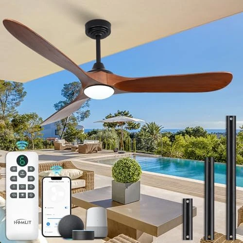 Outdoor Ceiling Fan with Light and Remote via WiFi Alexa — Smart Fan, Homlit