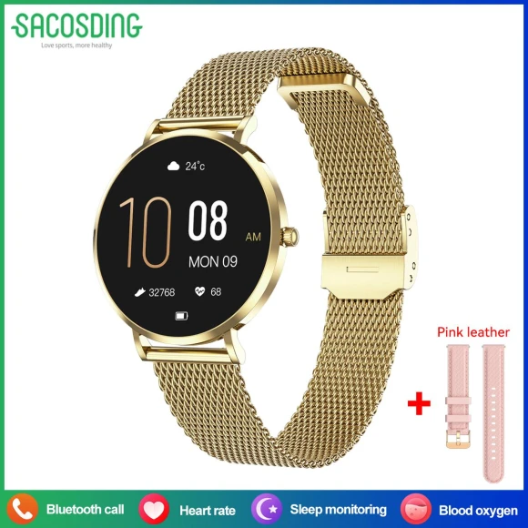 Ultra-Thin Fashionable Women's Smartwatch with AMOLED Display and Health Monitor — Smart Watch, SACOSDING