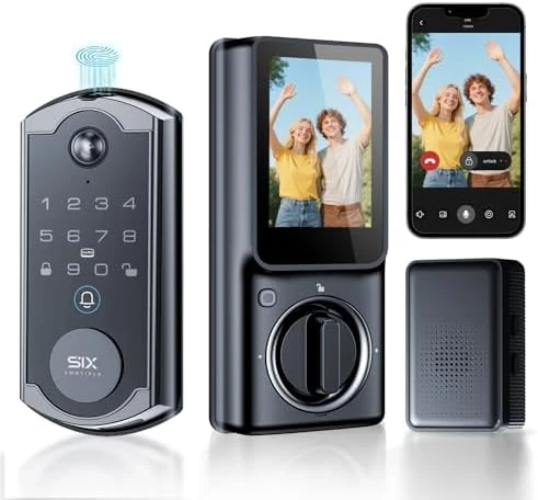 Video Smart Lock S398, 4-in-1 Camera + Video Doorbell + Fingerprint Keyless Door Lock + Indoor Display Monitor — Smart Lock, SMRTIPLX