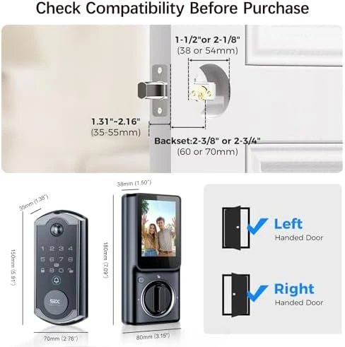 Video Smart Lock S398, 4-in-1 Camera + Video Doorbell + Fingerprint Keyless Door Lock + Indoor Display Monitor — Smart Lock, SMRTIPLX