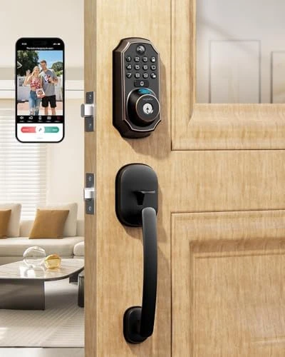WiFi Smart Lock with Camera - Keyless Entry Deadbolt with Handle Set, 5-in-1 Camera+Doorbell+Fingerprint+Keypad, App... — Smart Lock, Arpha