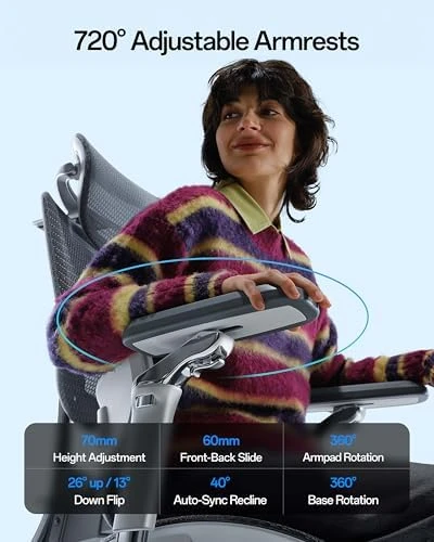 E3 Pro 2026 Edition Ergonomic Office Chair, Mesh Desk Chair with 3-Zone Floating Lumbar Support, Upgraded 4D Headrest,... — Smart Chairs, Hbada