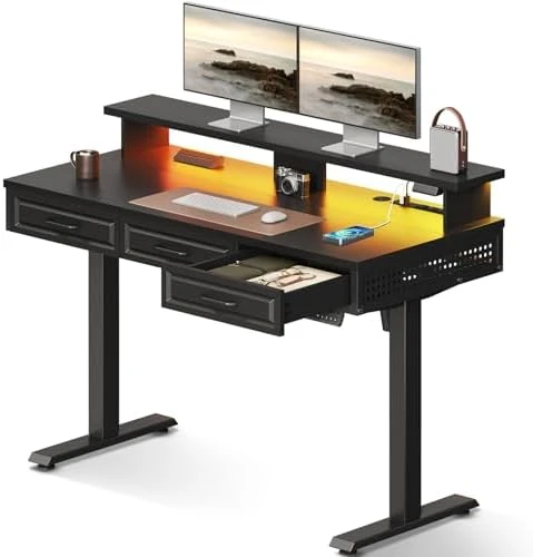 Electric Standing Desk with 3 Wooden Drawers — Standing Desk, OffiGo