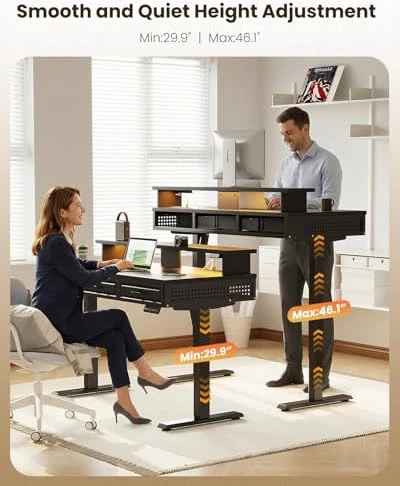Electric Standing Desk with 3 Wooden Drawers — Standing Desk, OffiGo
