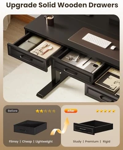 Electric Standing Desk with 3 Wooden Drawers — Standing Desk, OffiGo
