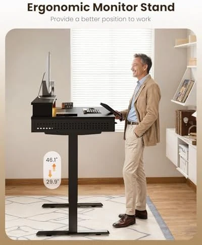 Electric Standing Desk with 3 Wooden Drawers — Standing Desk, OffiGo