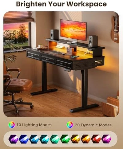 Electric Standing Desk with 3 Wooden Drawers — Standing Desk, OffiGo