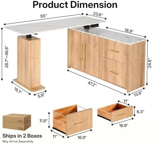 L-Shaped Standing Desk with Drawers and Storage Cabinet — Standing Desk, NORTHSKY