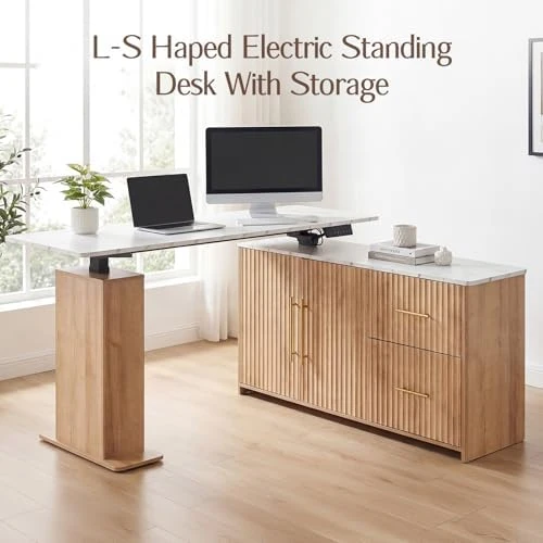 L-Shaped Standing Desk with Drawers and Storage Cabinet — Standing Desk, NORTHSKY