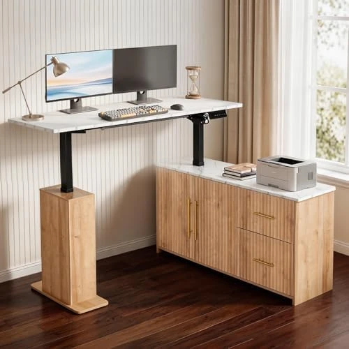 L-Shaped Standing Desk with Drawers and Storage Cabinet — Standing Desk, NORTHSKY