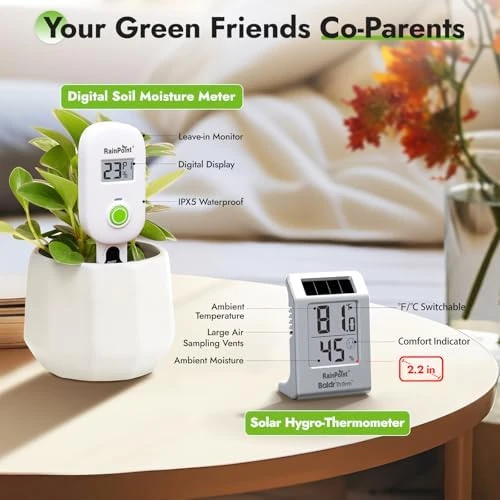 Light-Driven Thermo-Hygrometer & Smart Digital Wireless Soil Moisture Meter Kit — Soil Moisture Sensor, RainPoint