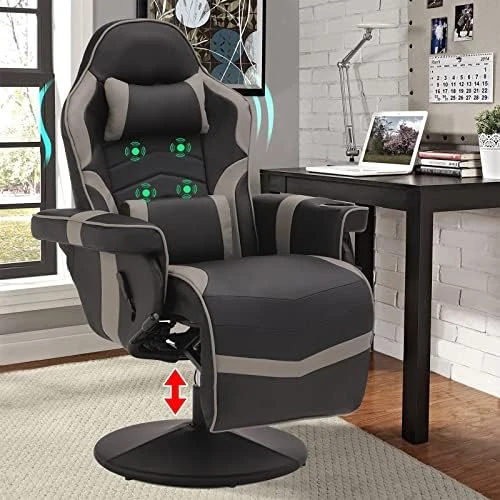 Reclining Gaming Chair with Footrest and Massage — Massage Chairs, LVUYOYO