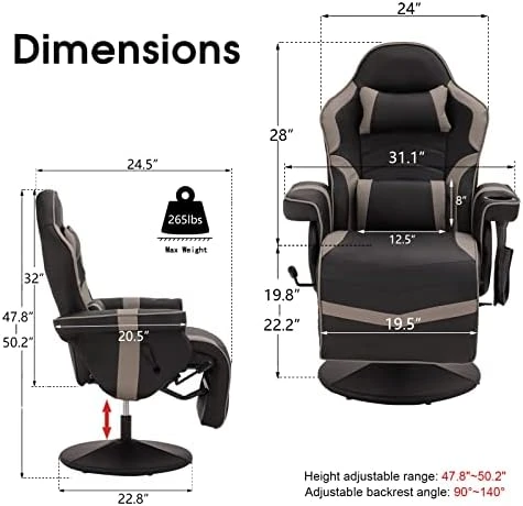 Reclining Gaming Chair with Footrest and Massage — Massage Chairs, LVUYOYO