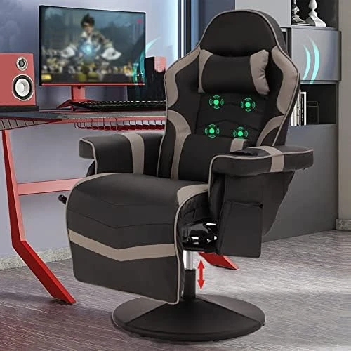 Reclining Gaming Chair with Footrest and Massage — Massage Chairs, LVUYOYO