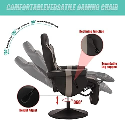 Reclining Gaming Chair with Footrest and Massage — Massage Chairs, LVUYOYO