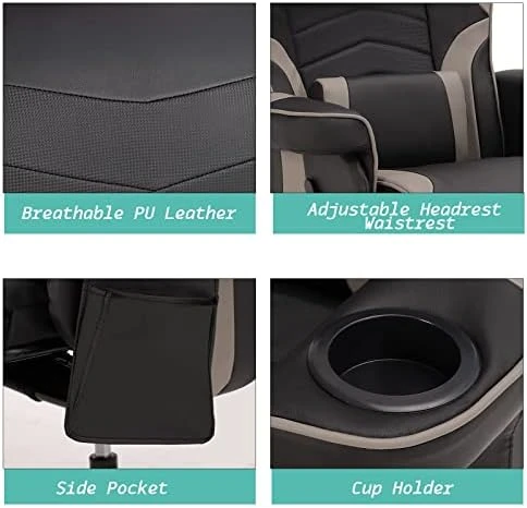 Reclining Gaming Chair with Footrest and Massage — Massage Chairs, LVUYOYO