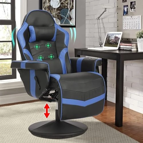 Reclining Gaming Chair with Footrest and Massage — Massage Chairs, LVUYOYO