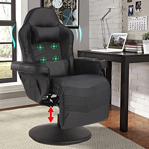 Reclining Gaming Chair with Footrest and Massage — Massage Chairs, LVUYOYO