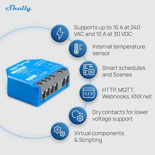 1 Gen4 Wi-Fi, Zigbee & Matter Smart Relay Switch with Dry Contacts, 1-Channel 16A — Smart Switch, Shelly