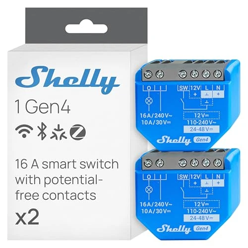 1 Gen4 Wi-Fi, Zigbee & Matter Smart Relay Switch with Dry Contacts, 1-Channel 16A — Smart Switch, Shelly