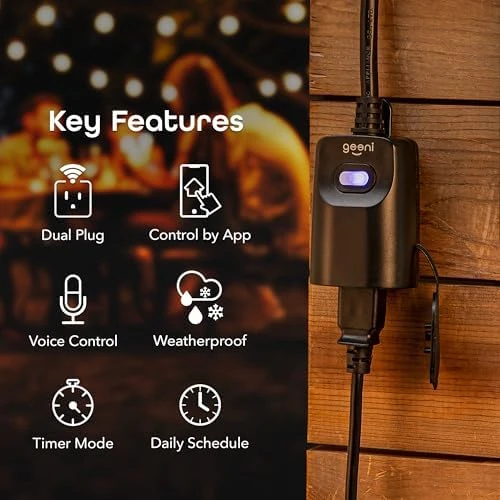 Indoor/Outdoor Smart Plug Weatherproof, 1 Socket Wireless Remote Control and Timer — Smart Plug, Geeni