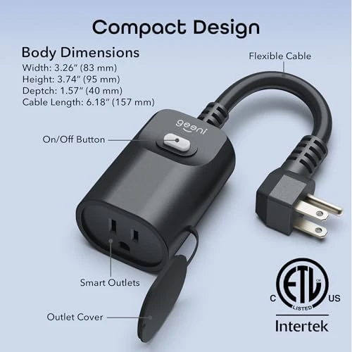 Indoor/Outdoor Smart Plug Weatherproof, 1 Socket Wireless Remote Control and Timer — Smart Plug, Geeni
