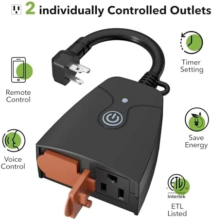 Outdoor Smart WiFi Plug with Two Grounded Outlets — Smart Plug, HBN