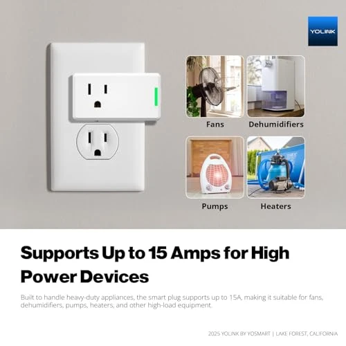 Smart Energy Plug 15A – 1/4 Mile LoRa Range, High-Power Devices with Cycle Schedule, Real-Time Energy Monitoring,... — Smart Plug, YoLink