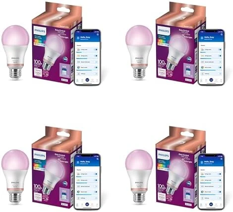 Smart LED Full Color Light Bulb 4-Pack, A19 60W 800LM E26 Indoor — Smart Light Bulb, Philips