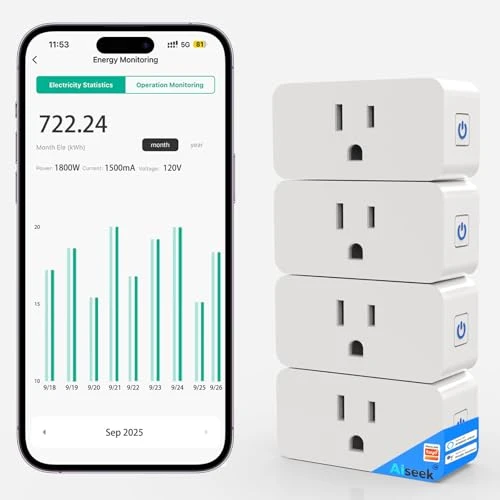 Smart Plug with Energy Monitoring, 15A 1800W 2.4Ghz Wi-Fi Outlet 4-Pack — Smart Plug, AiSeek