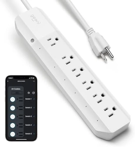 Smart Surge Protector Power Strip with 6 Wi-Fi Controlled Outlets, Real-Time Energy Monitoring, 3ft Extension Cord, App... — Smart Plug, Geeni