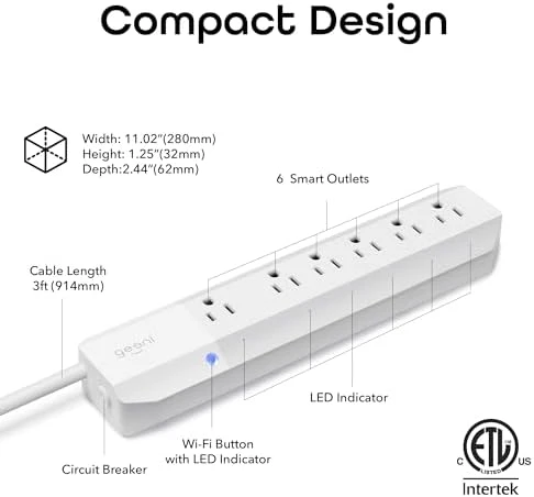 Smart Surge Protector Power Strip with 6 Wi-Fi Controlled Outlets, Real-Time Energy Monitoring, 3ft Extension Cord, App... — Smart Plug, Geeni