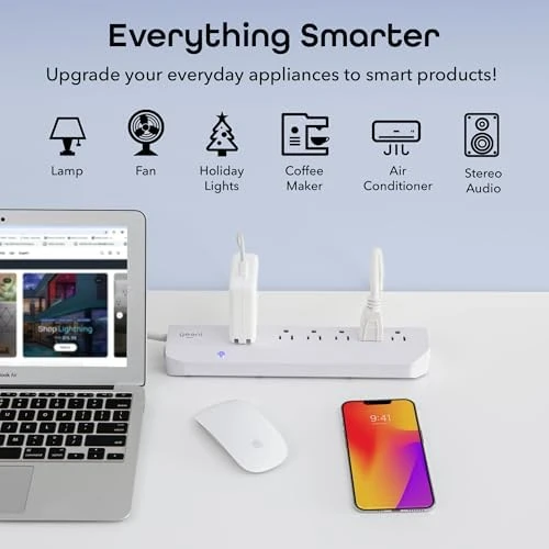 Smart Surge Protector Power Strip with 6 Wi-Fi Controlled Outlets, Real-Time Energy Monitoring, 3ft Extension Cord, App... — Smart Plug, Geeni