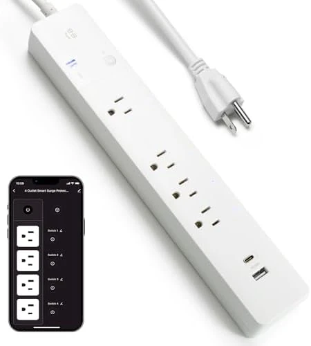 Smart Surge Protector Power Strip with 6 Wi-Fi Controlled Outlets, Real-Time Energy Monitoring, 3ft Extension Cord, App... — Smart Plug, Geeni