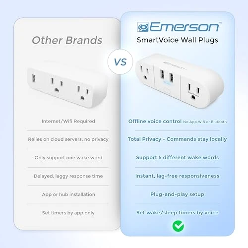 SmartVoice 4-in-1 Dual Wall Plug — Smart Plug, Emerson