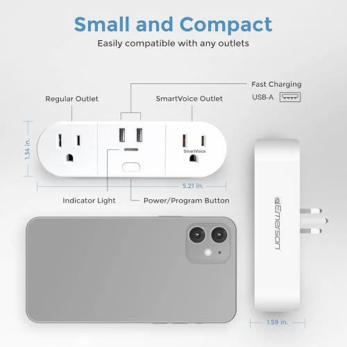 SmartVoice 4-in-1 Dual Wall Plug — Smart Plug, Emerson