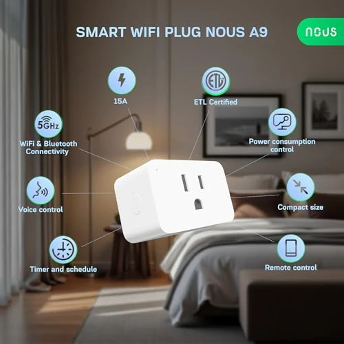 Wi-Fi Smart Plug 15A, Dual-Band 2.4GHz & 5GHz, Energy Monitoring, 2 Pack — Smart Plug, NOUS