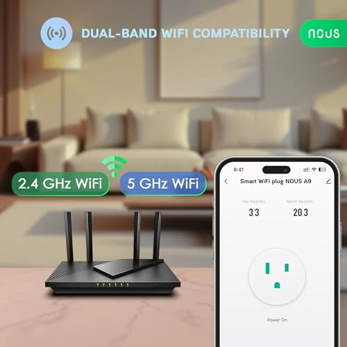 Wi-Fi Smart Plug 15A, Dual-Band 2.4GHz & 5GHz, Energy Monitoring, 2 Pack — Smart Plug, NOUS