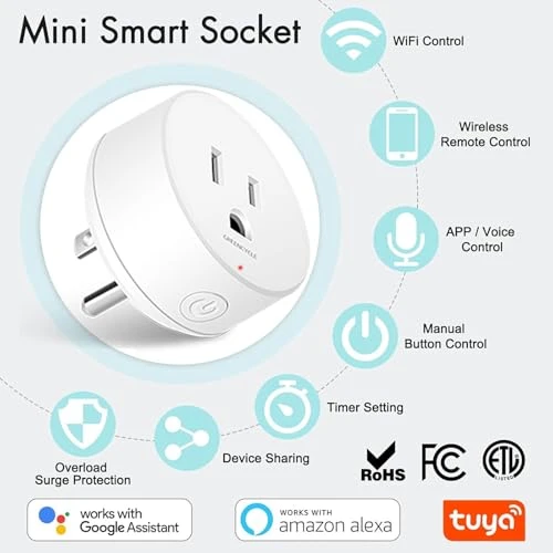 WiFi Smart Outlet Plug with Remote, Wall Switch, Compatible with Alexa and Google — Smart Plug, GREENCYCLE