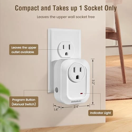 Wireless Wall Switch Remote Control Outlet Kit — Smart Plug, SURAIELEC