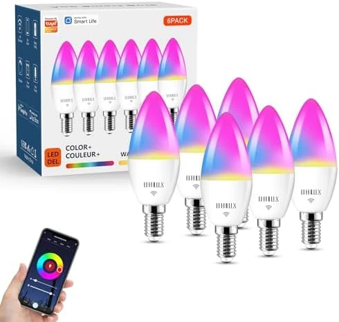6-Pack E12 Smart Candelabra LED Light Bulbs — Smart Light Bulb, OHLUX