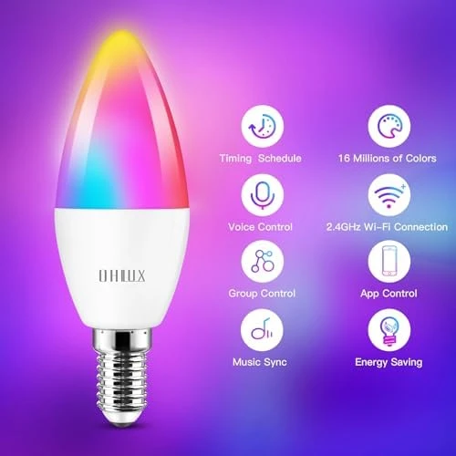 6-Pack E12 Smart Candelabra LED Light Bulbs — Smart Light Bulb, OHLUX